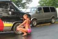 My van doesn't get in a lot of pictures. But it gets me to where I want to be reliably and in comfort. Here's Mary a.k.a Miss Van Nationals posing with Karson's 10 second drag van.